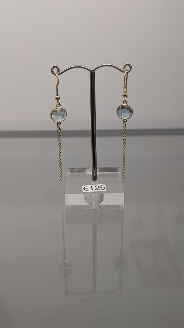 Blue Topaz Threader Earrings, Gold, Blue Topaz