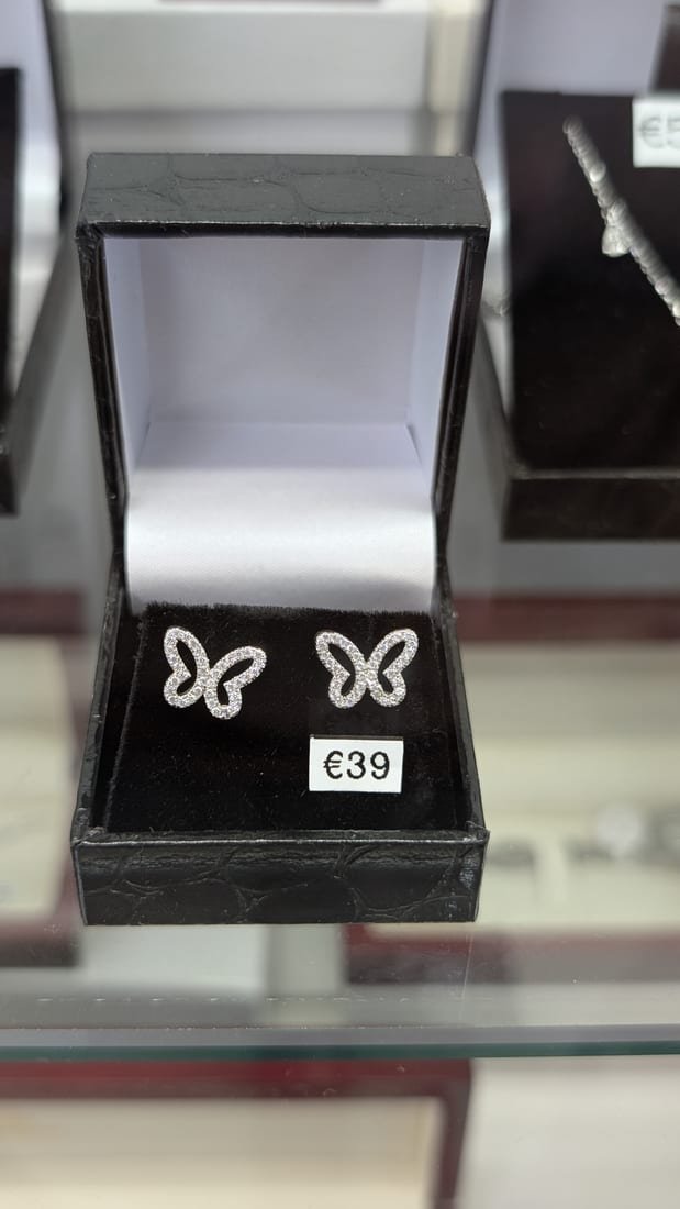Butterfly Studs, White Gold, Cubic Zirconia