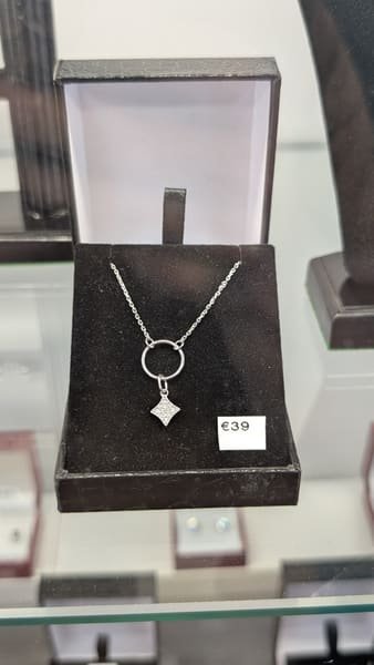 Circle & Crystal Pendant, Silver