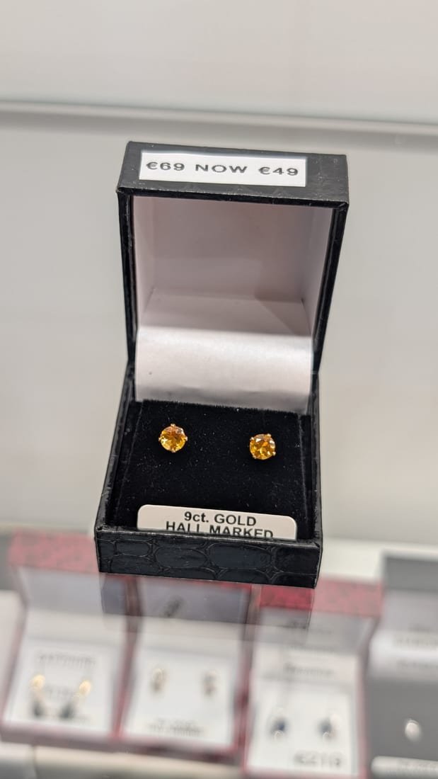 Citrine Studs, 9ct Gold, Citrine