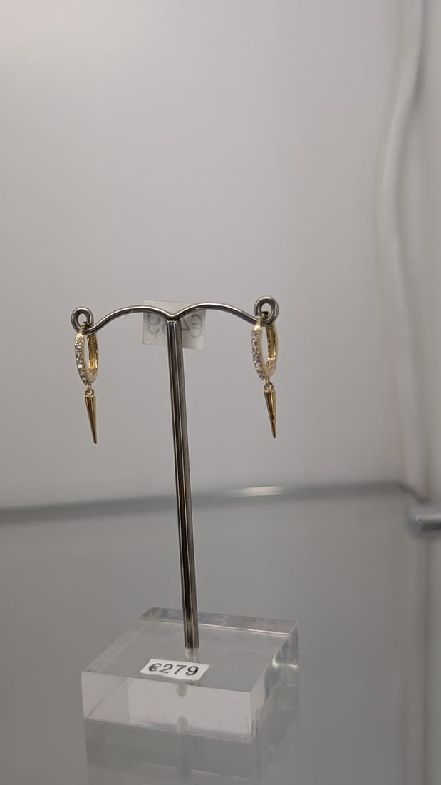 Crystal Spike Drop Hoops, Gold, Cubic Zirconia