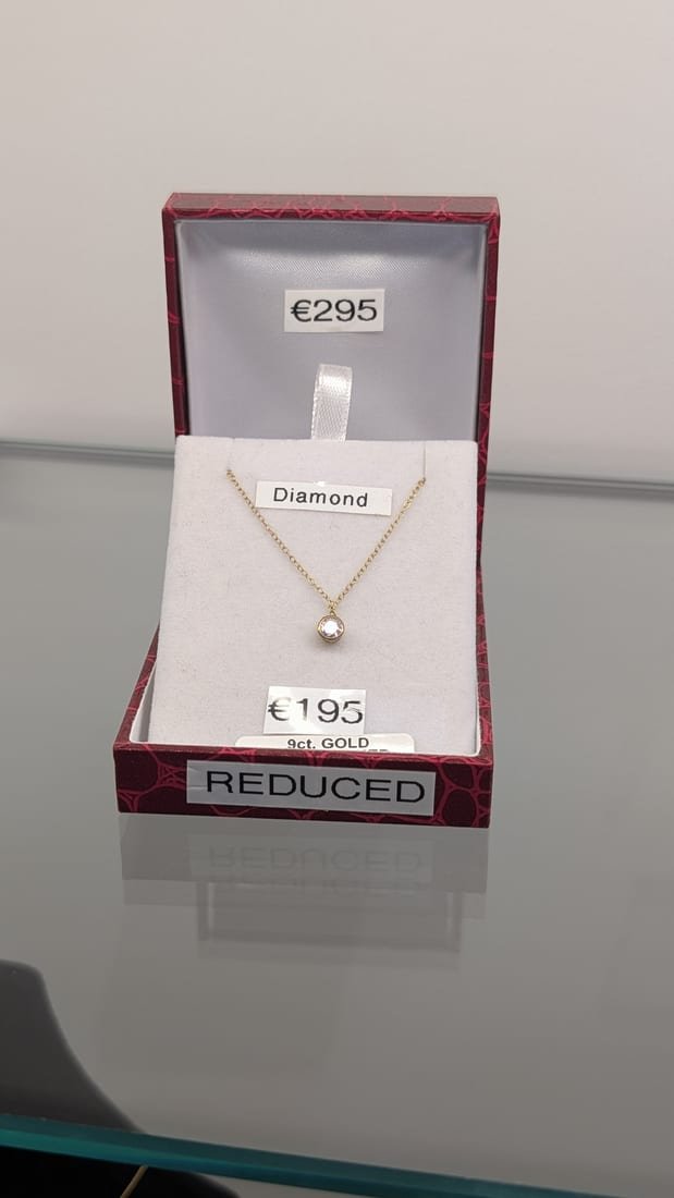 Diamond Solitaire Pendant, 9ct Gold, Diamond