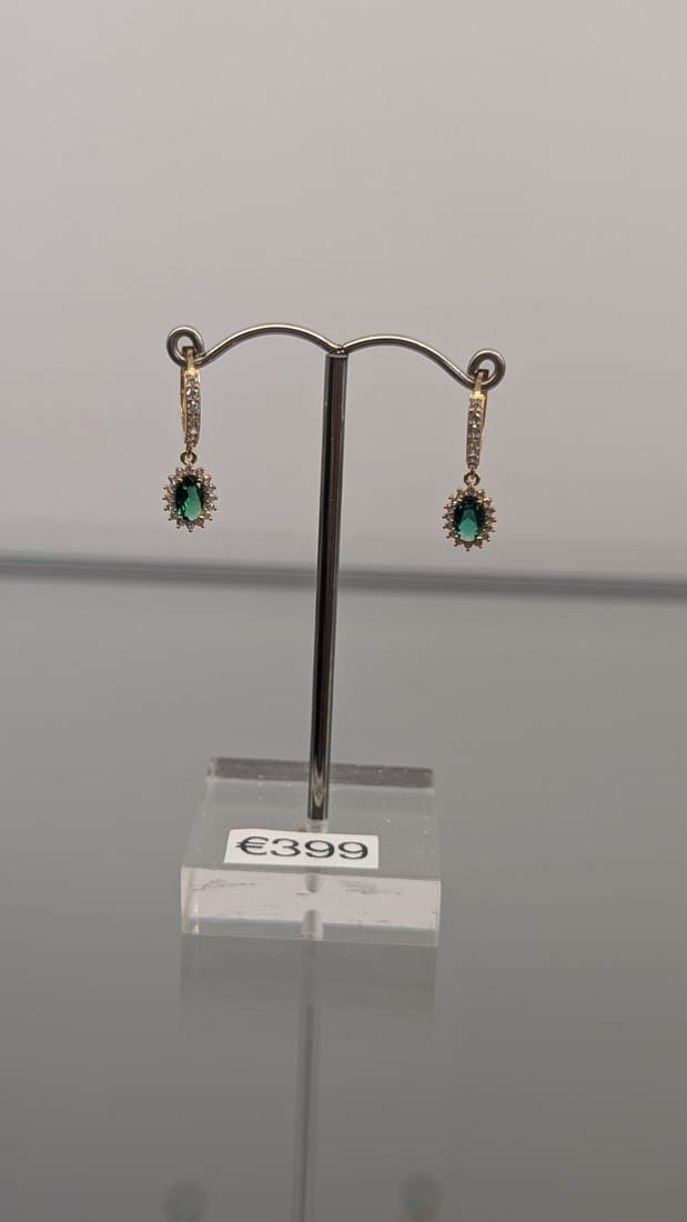 Emerald & Diamond Drop Earrings, Gold, Emerald & Diamond