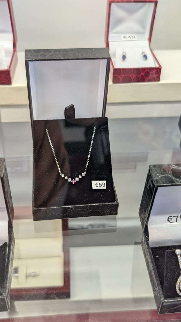 Pink Stone Bar Necklace, Silver