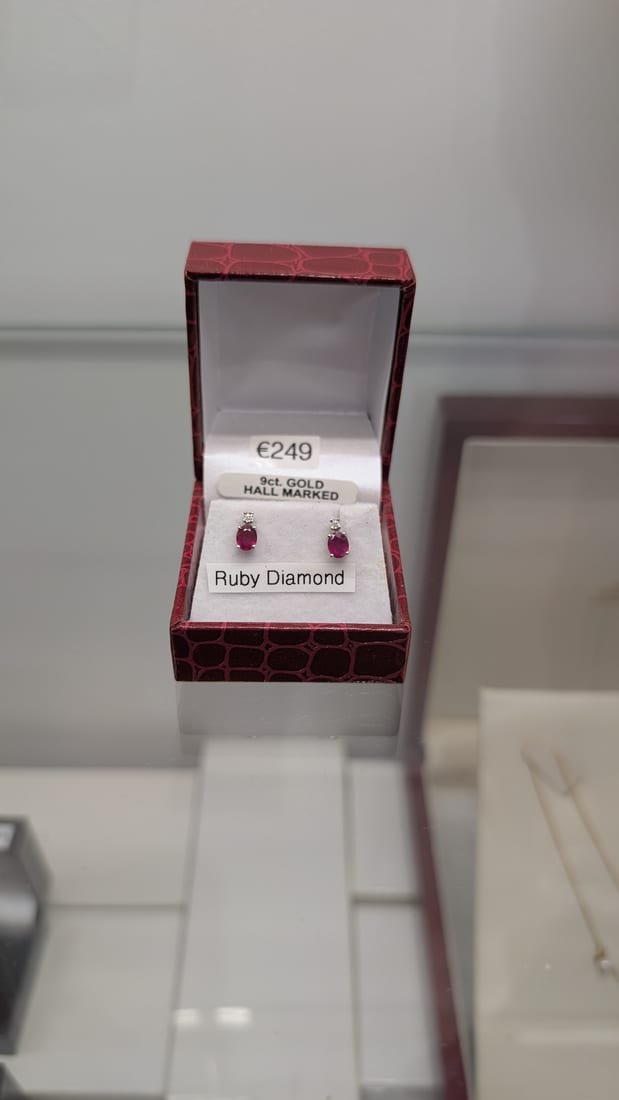 Ruby & Diamond Studs, 9ct Gold, Ruby & Diamond