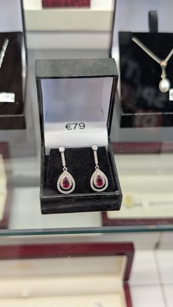 Ruby Pear Drop Earrings, Silver