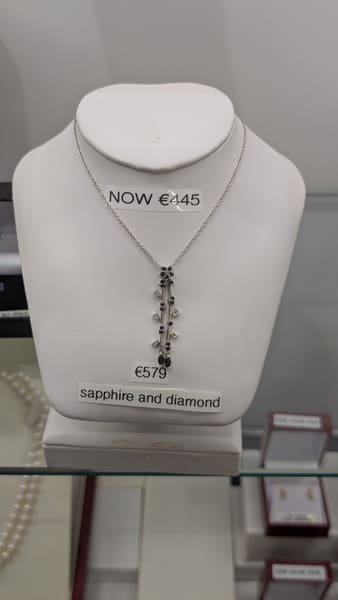 Sapphire & Diamond Drop Necklace, White Gold