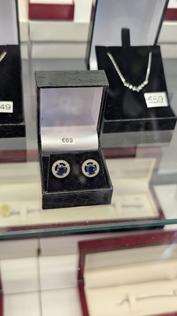 Sapphire Halo Studs, Silver, Sapphire